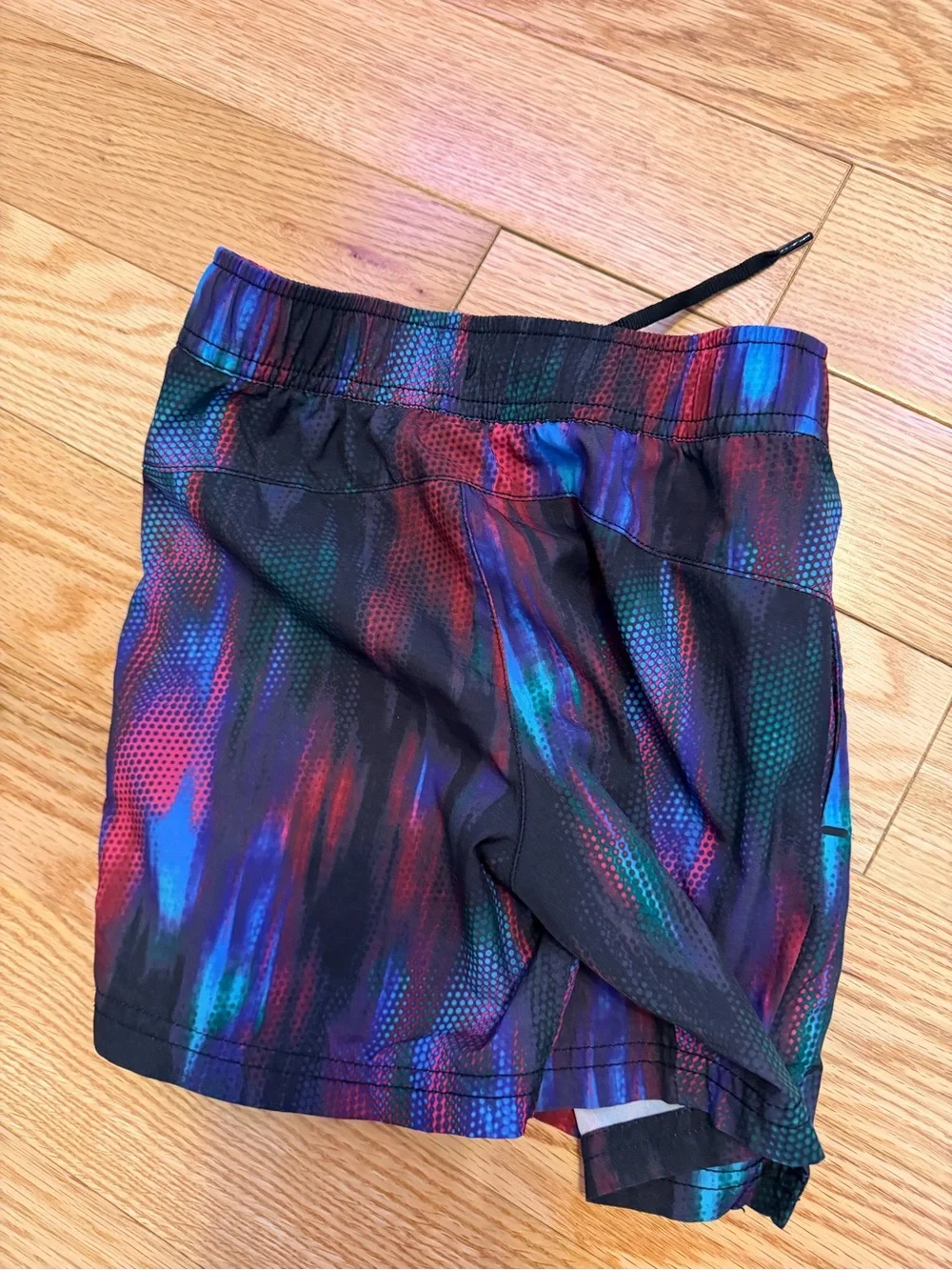 Old Navy Black Shorts with Red, Blue & Green Brushstroke Print